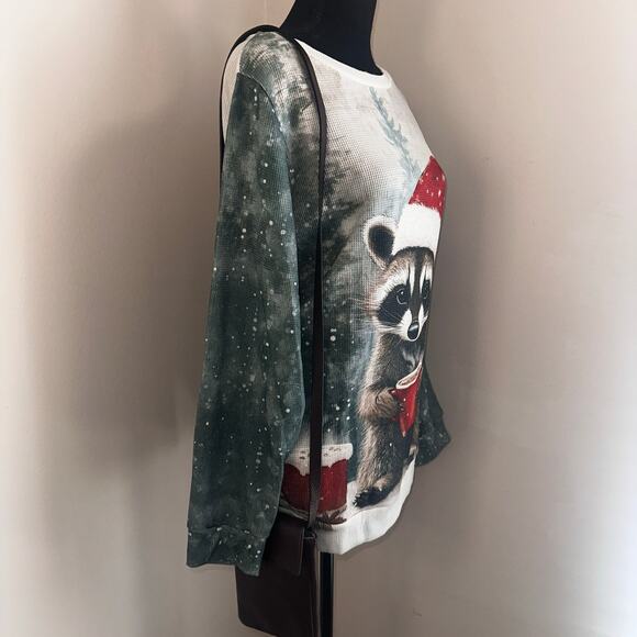 Holiday Thermal Shirt Festive Size XL Racoon and Coffee - Picture 3 of 6